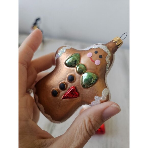 Gingerbread Baker glass ornament heart set Xmas tree - Picture 8 of 8